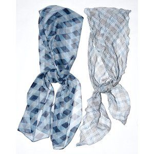 NWOT 2 Blue Scarves: Segalini Silk + Diamond Plaid